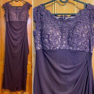 Women's Floor-Length Purple Chiffon Dress With Floral Design